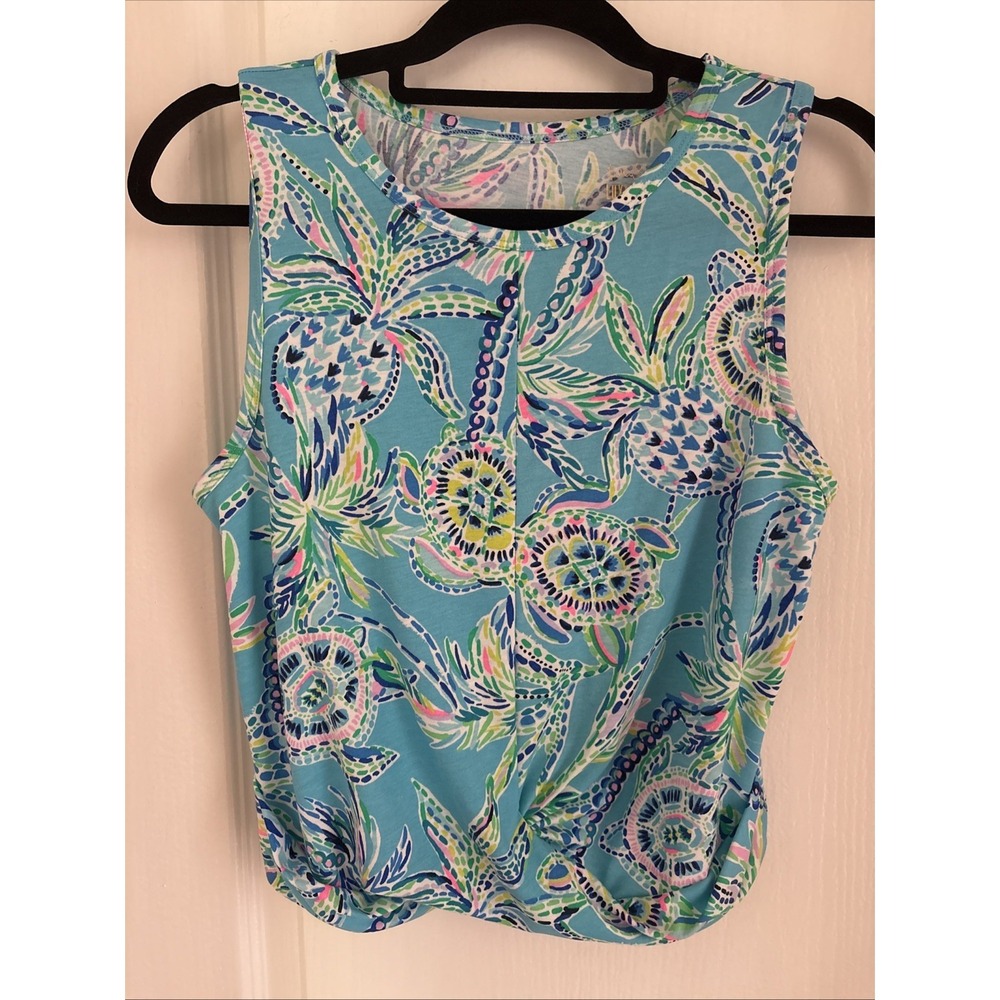 LILLY PULITZER Luxletic Greer Tank TOP in Bermuda Blue Turtle Szn Sz Medium